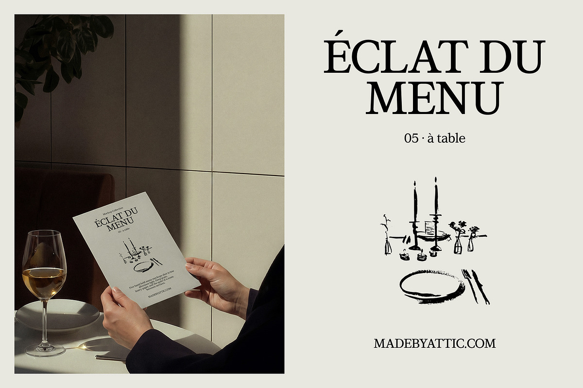 Angled Menu Mockup PSD · 05, a Merchandise Mockup by Made by Attic (Photo 2 of 3)