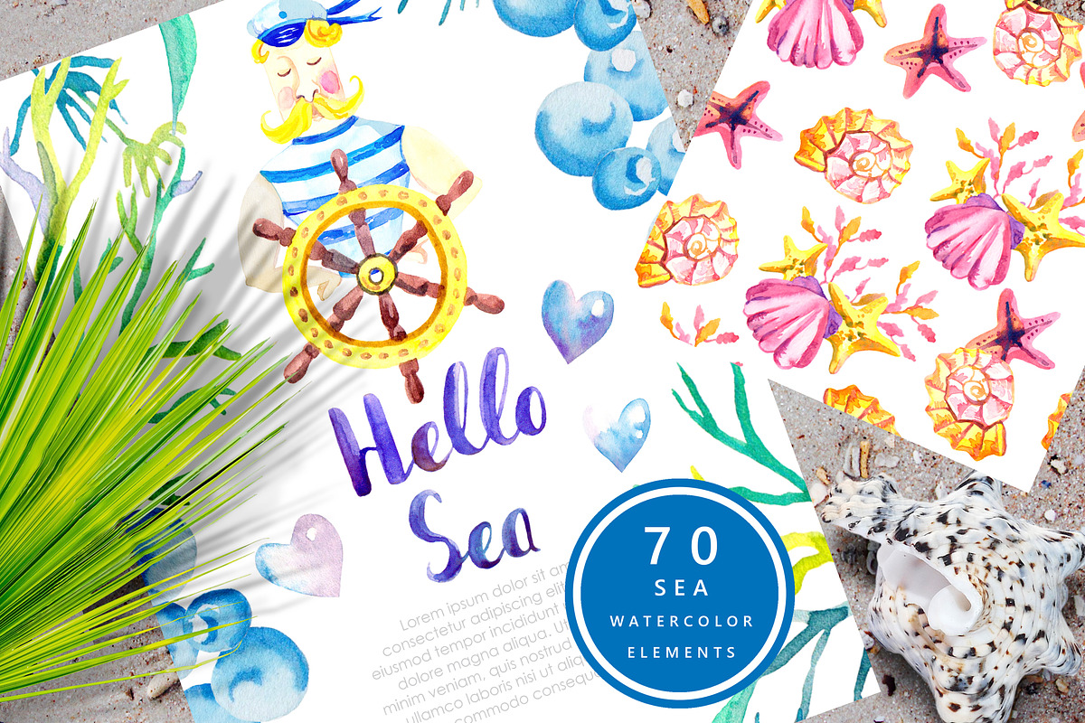 Hello SEA - watercolor collection, an Illustration by Kseniya_design (Photo 1 of 11)