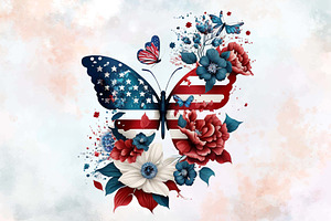 4th Of July Floral Butterfly