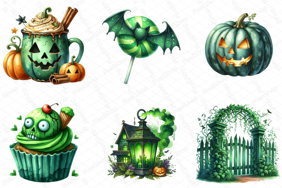 Green Halloween Clipart Bundle, an Illustration by DreamPrint404 (Photo 6 of 6)