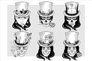 Set of skulls in top-hat|Vector, a Decorative Illustration by Red Spruce's Vector Shop (Thumbnail 1 of 4)