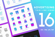 Advertising | 16 Thin Line Icons Set, an Outline Icon by Alex Blogoodf (Thumbnail 1 of 7)
