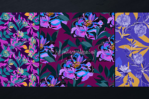 Violet Floral Seamless Vector Pack