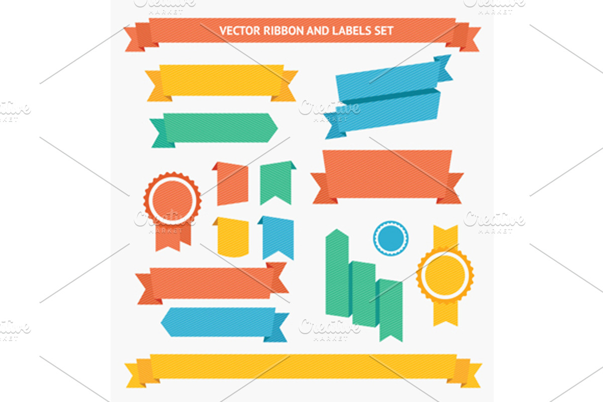 Ribbon and Labels Set. Vector, an Object Graphic by Vector and Templates