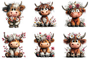 Whimsical Highland Cow Floral Clipar, an Illustration by CraftArtStudio (Thumbnail 3 of 6)