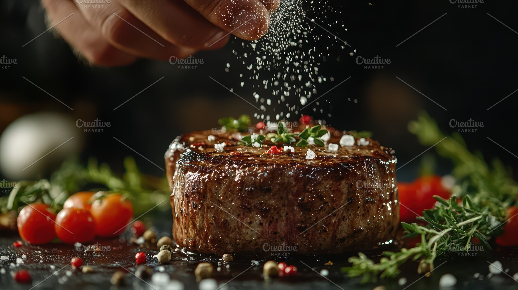 Delicious grilled steak seasoned wit, a Food & Drink Photo by Pixeness Studio