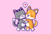 Cute Cat Hug Shiba Inu Dog Cartoon, an Animal Illustration by Catalyst Labs (Thumbnail 3 of 3)