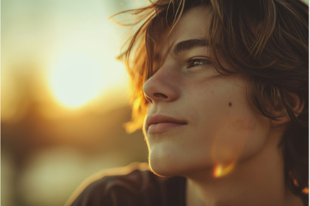 Young gen Z man with serene, a Person Photo by Lermont51