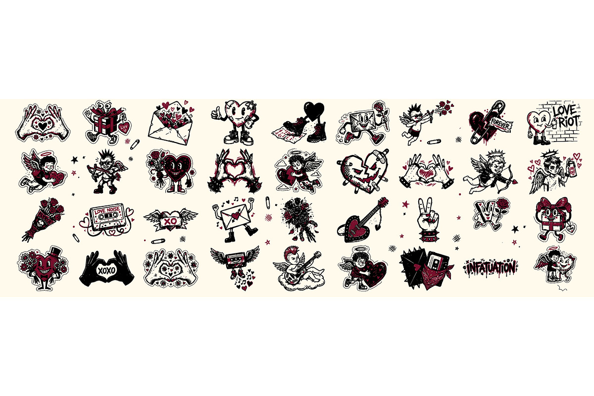 Edgy Vintage Love Tattoo Set, an Illustration by designvectx (Photo 2 of 3)