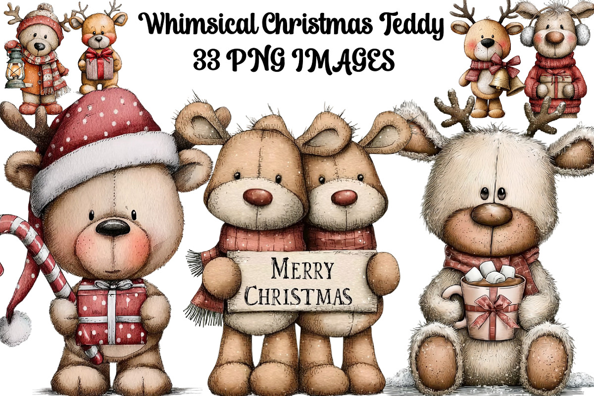 Whimsical Christmas Teddy Clipart, an Illustration by DreamArtGraphic (Photo 1 of 5)