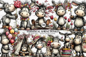 Whimsical Spring Donkey Clipart PNG, an Illustration by Canvas Craft