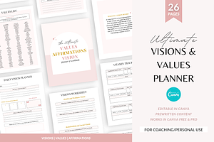 Vision board Canva template values, a Templates & Theme by Cate Creates