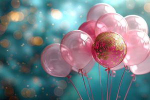 A cluster of pink balloons with a decorative gold globe balloon in the center,, a Business Photo by ImageMir