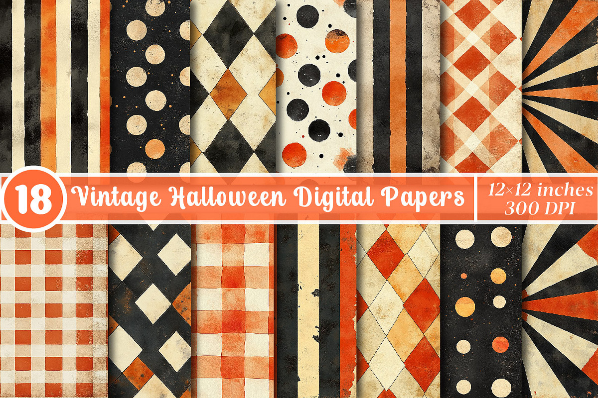 Vintage Halloween Digital Papers, a Pattern Graphic by SinaCreation (Photo 1 of 5)