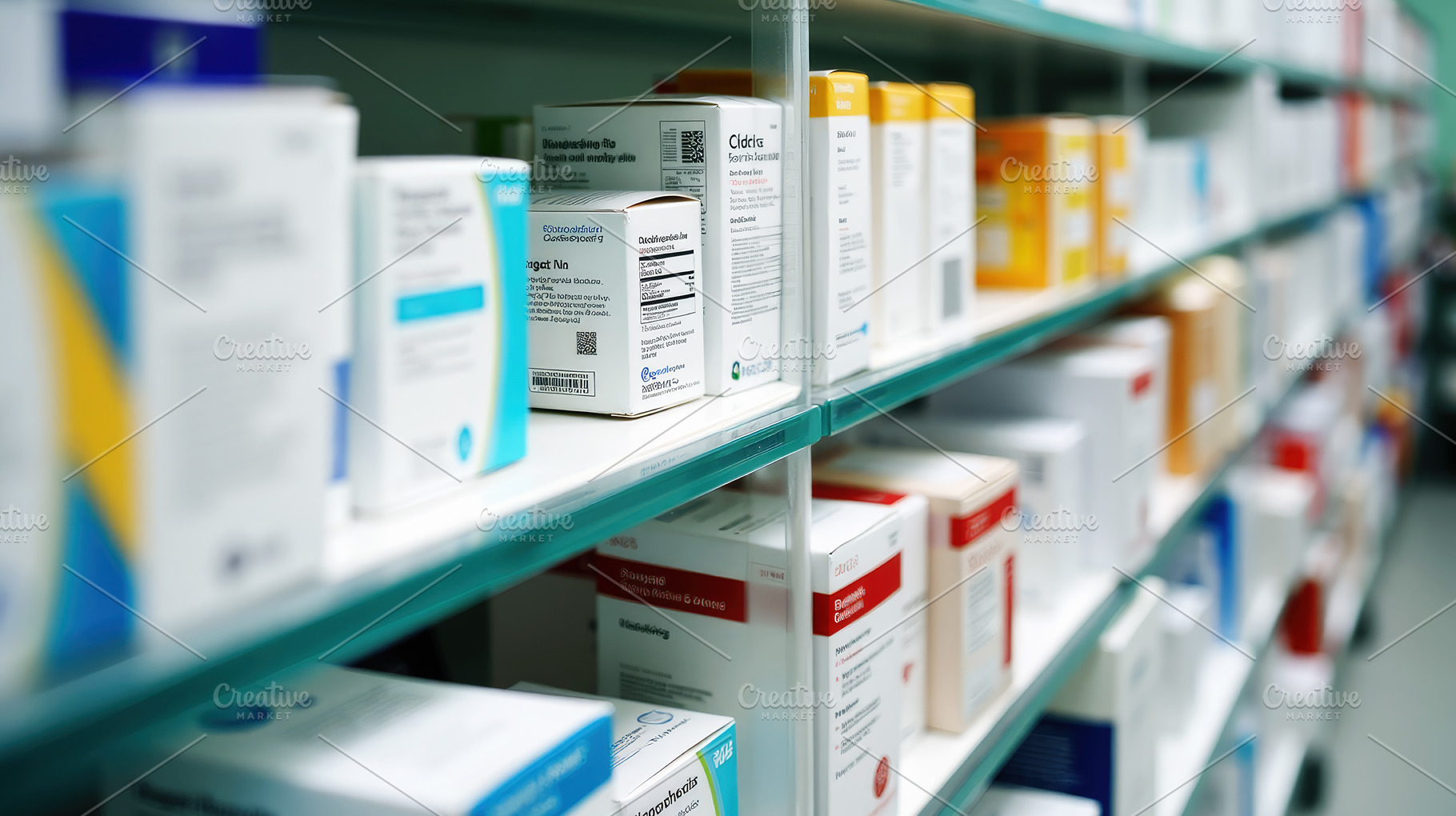 Pharmacy shelves with medications ar, a Health & Medical Photo by Perpis