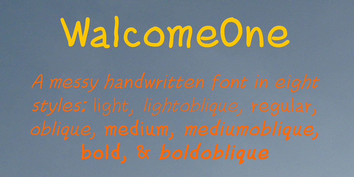 WalcomeOne, a Handwritten Font by Ingrimayne Type (Photo 1 of 8)