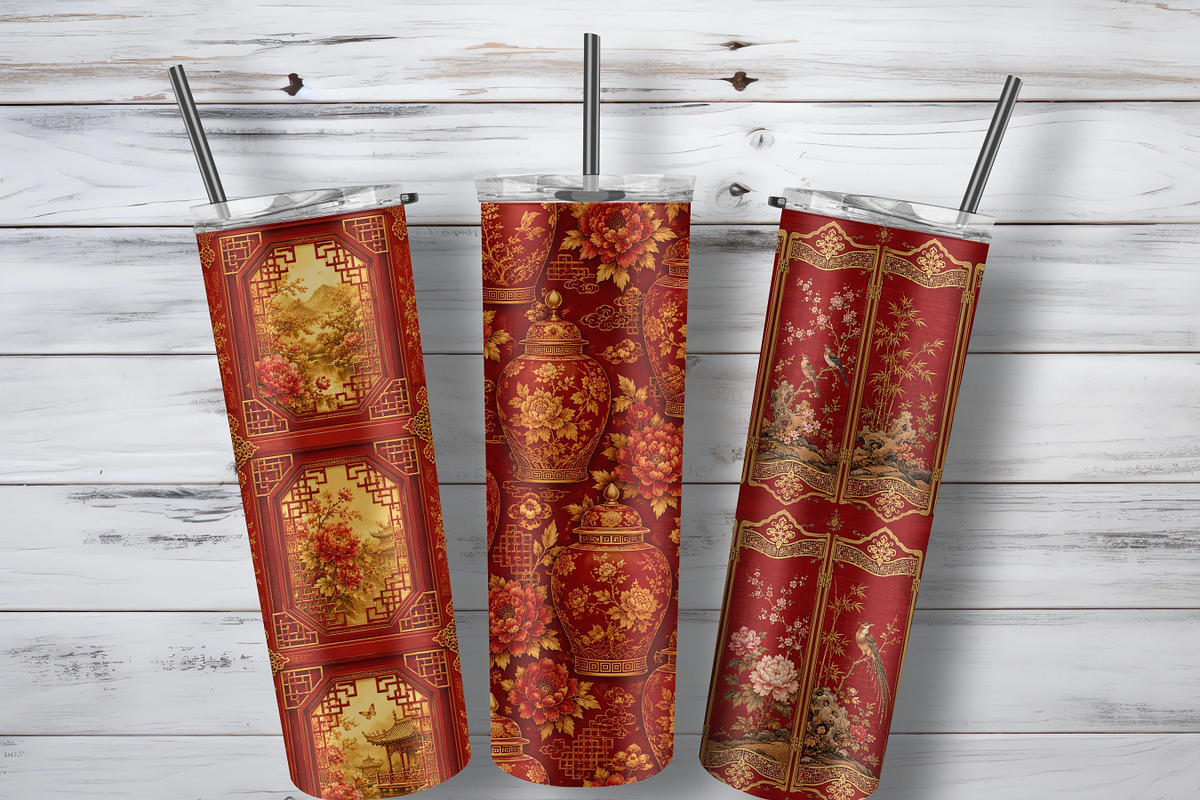 Red Gold Chinoiserie Digital Papers, a Pattern Graphic by LA Design (Photo 10 of 10)