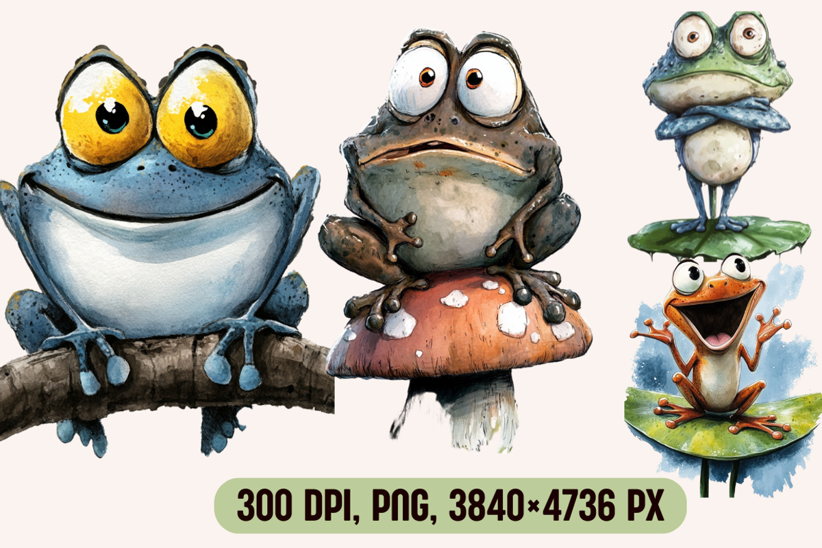 Watercolor Cartoon Frog Illustration, an Animal Illustration by PrintHaven Designs (Photo 6 of 10)