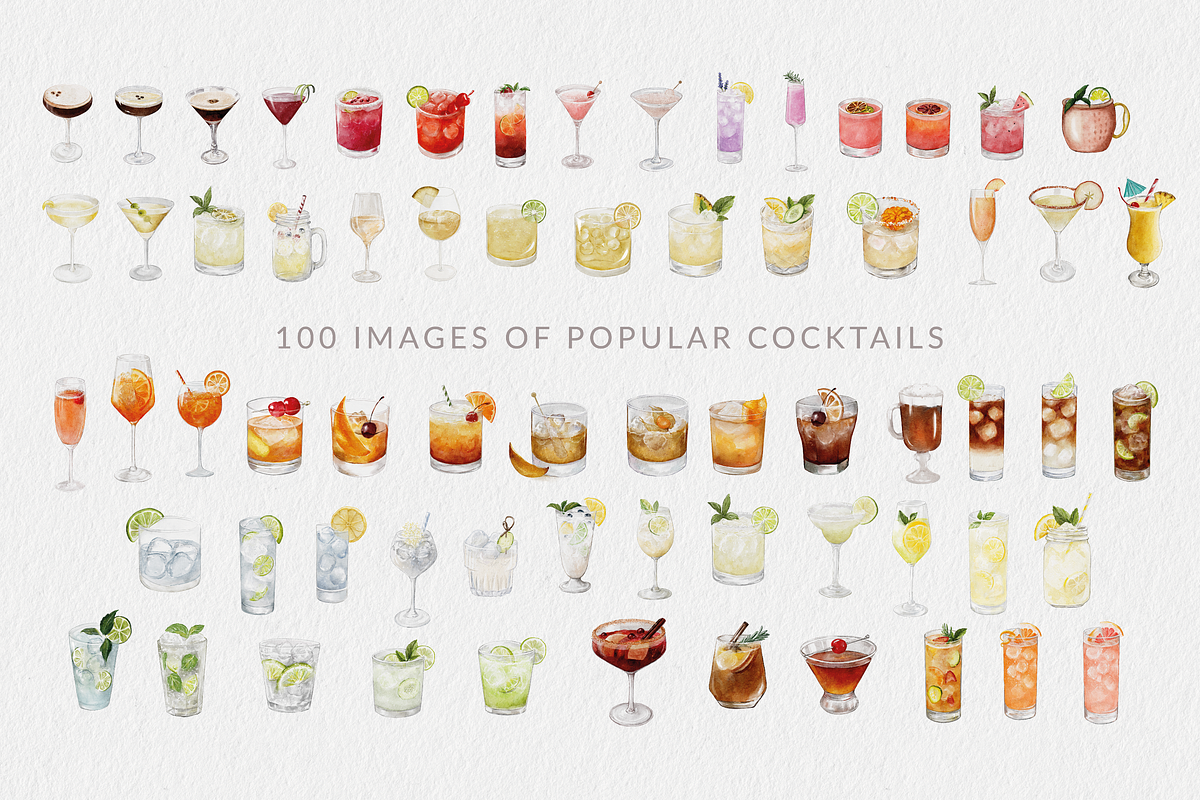 Watercolor Style Cocktails Set, a Food Illustration by White Letters (Photo 4 of 6)