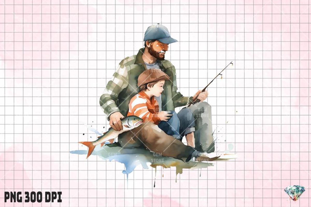 Retro Daddy Fishing Watercolor, an Illustration by Gemstone (Photo 4 of 6)