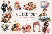 15Watercolor Wedding Clipart PNG Set, an Illustration by Jalina Clipart Studio (Thumbnail 1 of 7)