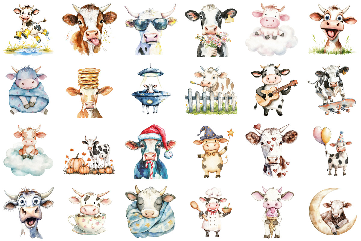 Funny Cows Clipart Cute Cow Png Farm, an Illustration by Sublimation Artist (Photo 2 of 6)