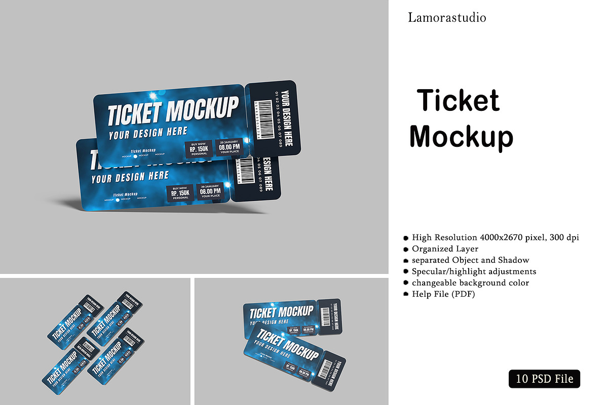 Ticket Mockup, a Print Template by lamorastudio (Photo 1 of 11)