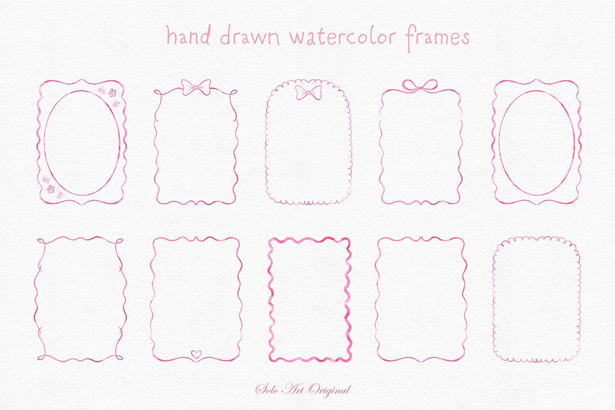 Pink Watercolor Hand-Drawn Frames, an Object Graphic by Solo Art Original (Photo 2 of 14)
