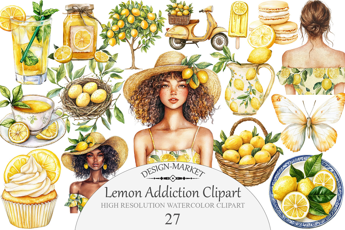 Watercolor Lemon Addiction Clipart, an Illustration by Design Market (Photo 1 of 4)