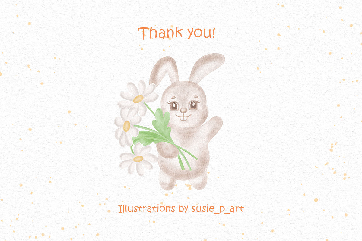 Cute bunny watercolor clipart set, an Illustration by susie-p-art (Photo 16 of 16)