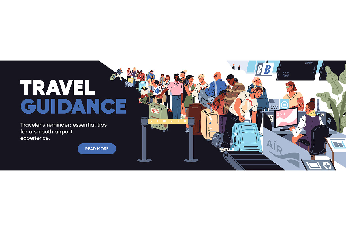 People in queue at airport banner, a Person Illustration by PaperTrident (Photo 3 of 3)