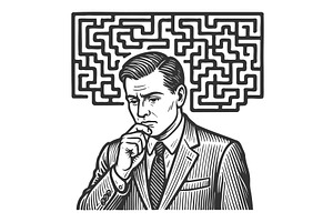 Confused Businessman Thinking Maze, a Person Illustration by AlexArt