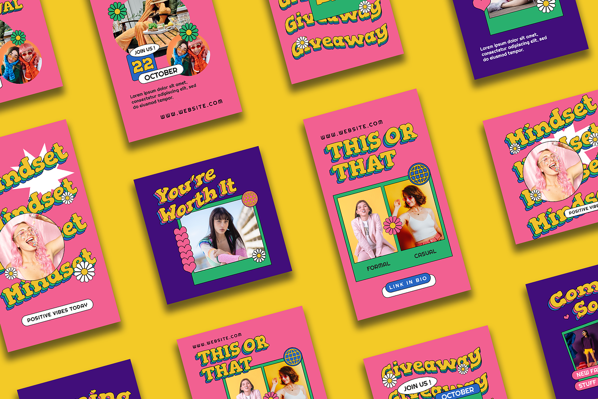 Memoir 90s Neon Instagram Template, a Social Media Template by Shinra Labs (Photo 2 of 6)