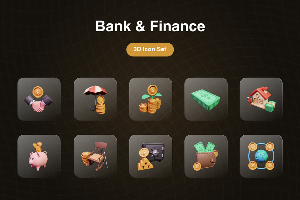 Bank & Finance 3D Icons Set, an Object 3D Model by Kmg Design (Photo 2 of 3)