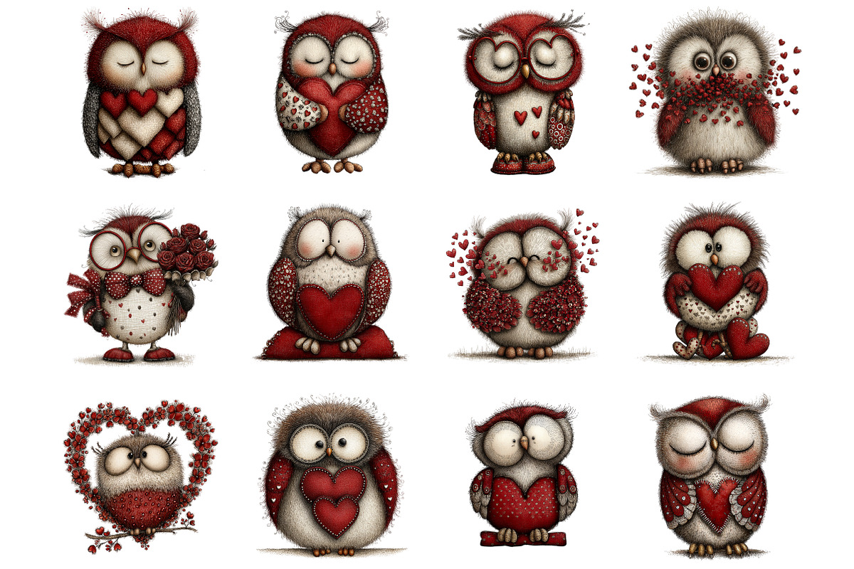 Whimsical Valentines Owls Clipart, a Graphic by CitraGraphics (Photo 4 of 4)
