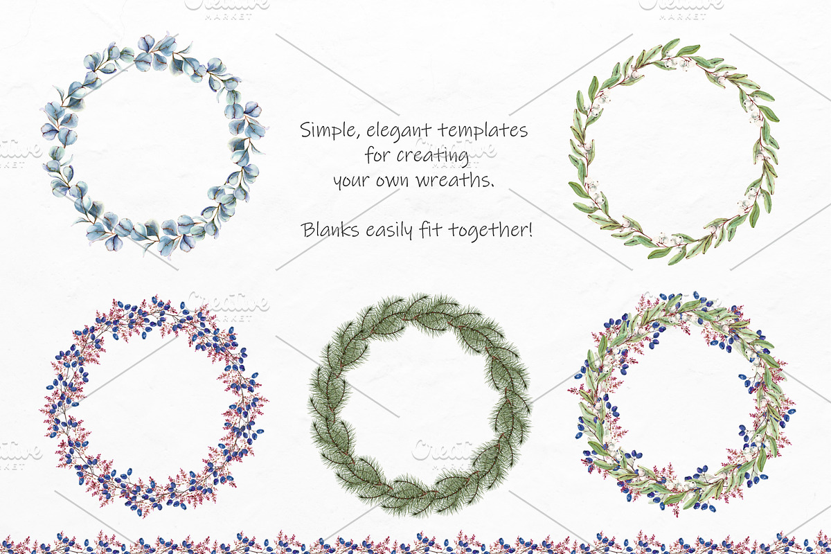 Watercolor Winter Wreaths | Clipart, an Illustration by Fresh-shop (Photo 2 of 9)