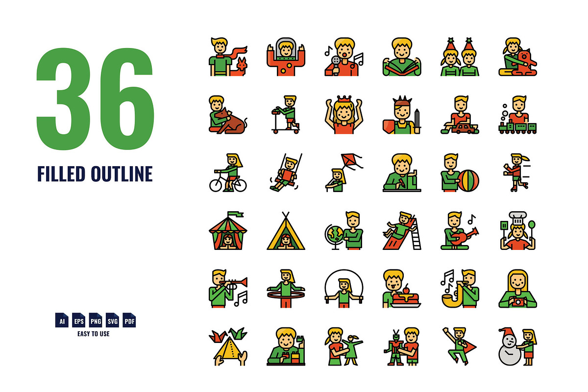 144 Kid Hobbies Icon Set, an Outline Icon by Foxyard studio (Photo 6 of 6)