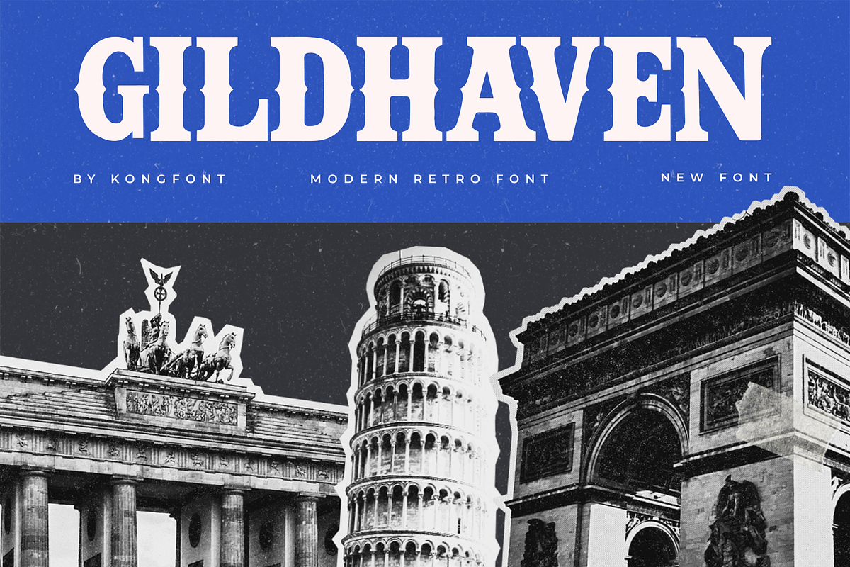 Gildhaven – A Modern Retro Font, a Serif Font by overlaytemplates (Photo 1 of 5)