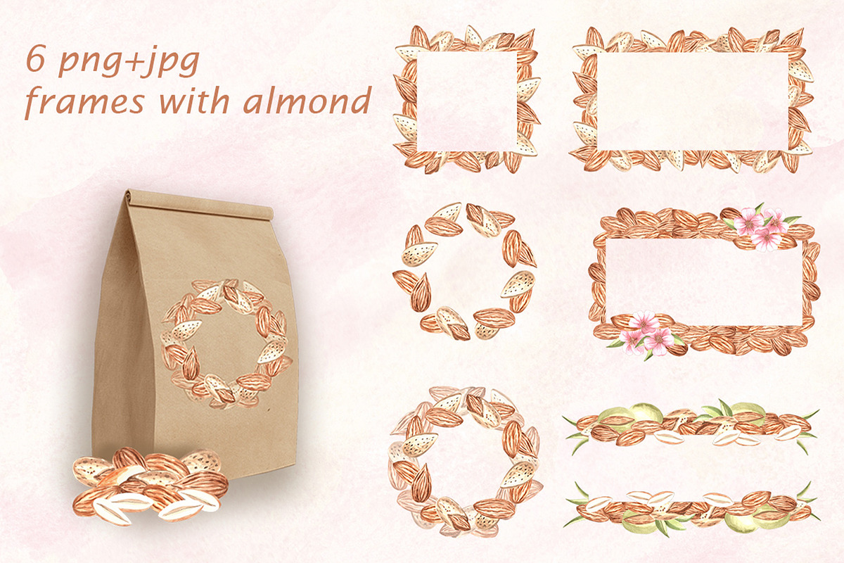 Blossoming Almond watercolor clipart, a Food Illustration by susie-p-art (Photo 7 of 18)