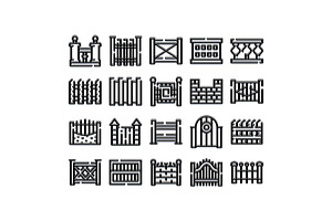Fence and gate barriers line icons, an Object Graphic by pikepicture