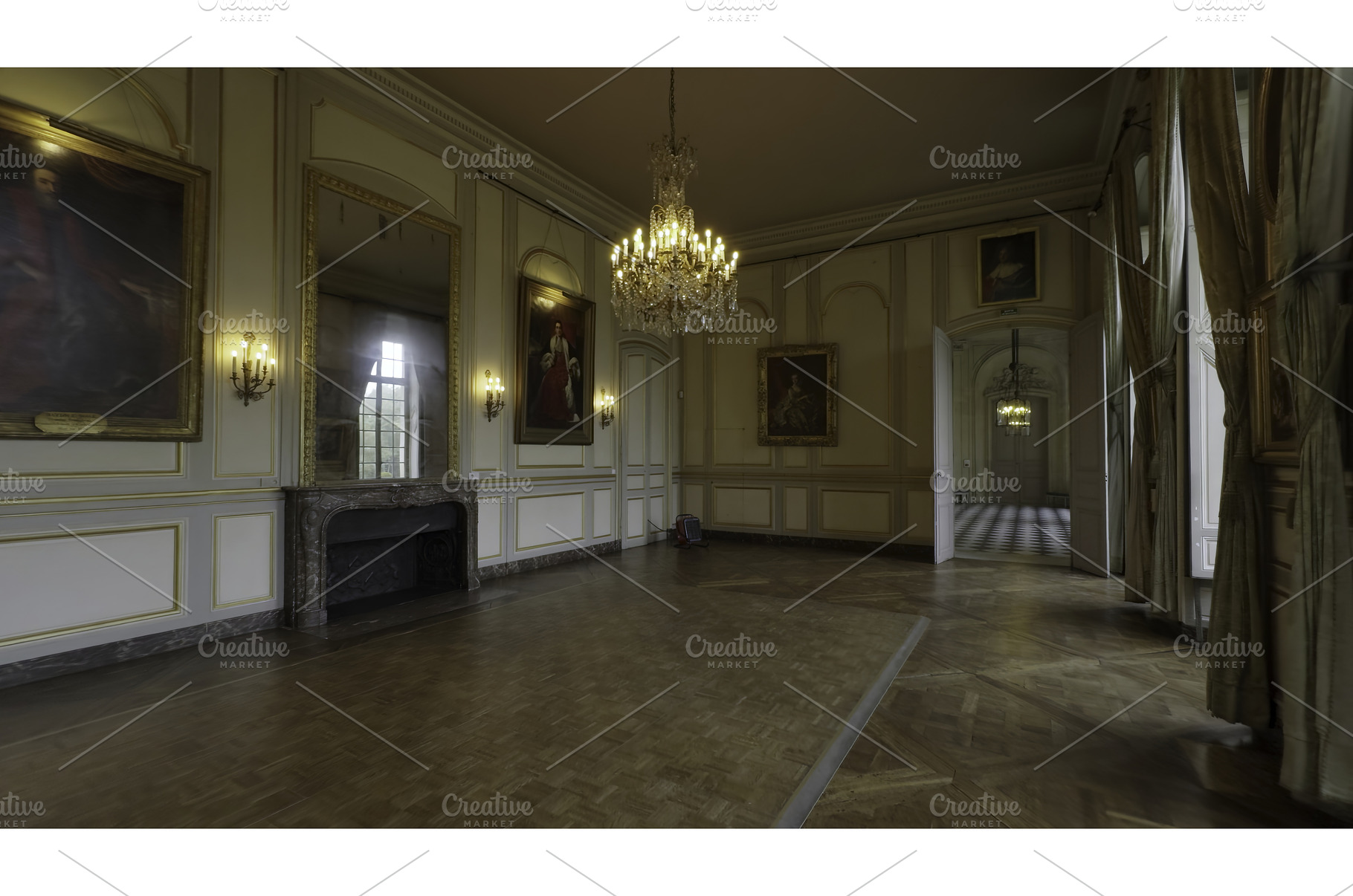 Empty ballroom interior in a french, an Architecture Photo by Media Whale Stock