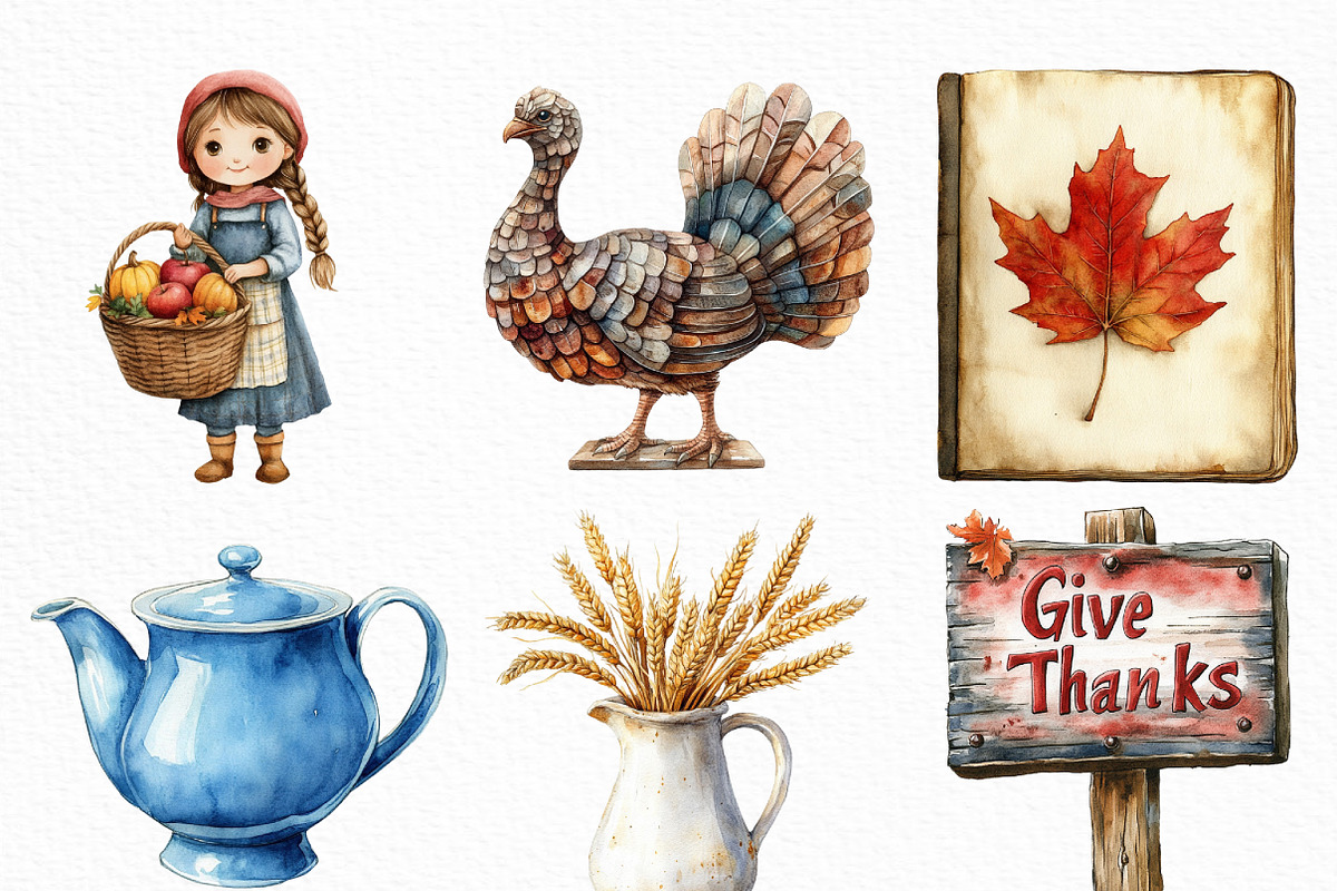 Vintage Thanksgiving Clipart, an Illustration by Craft Nest (Photo 3 of 6)