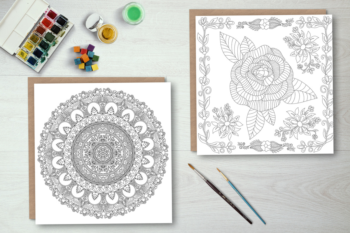 Mandala, Rose Coloring Pages, a Texture Illustration by Dasha_D (Photo 2 of 3)