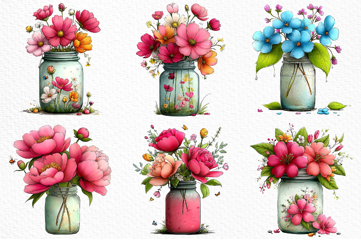 Watercolor Spring Mason Jar Clipart, an Illustration by Craft Nest (Photo 4 of 11)