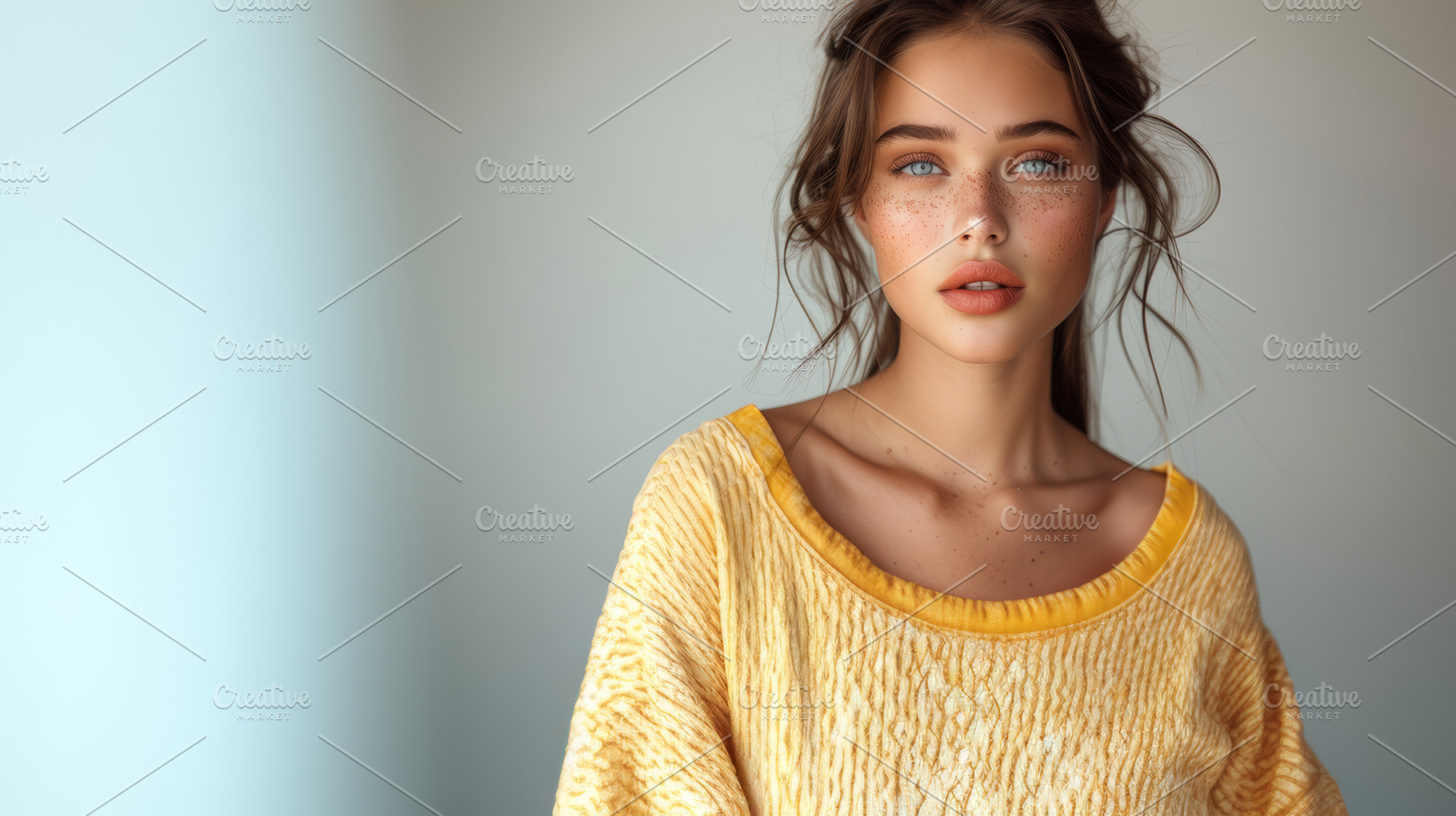 A confident young woman showcasing natural beauty in a chic yell, a Beauty & Fashion Photo by AS photostudio