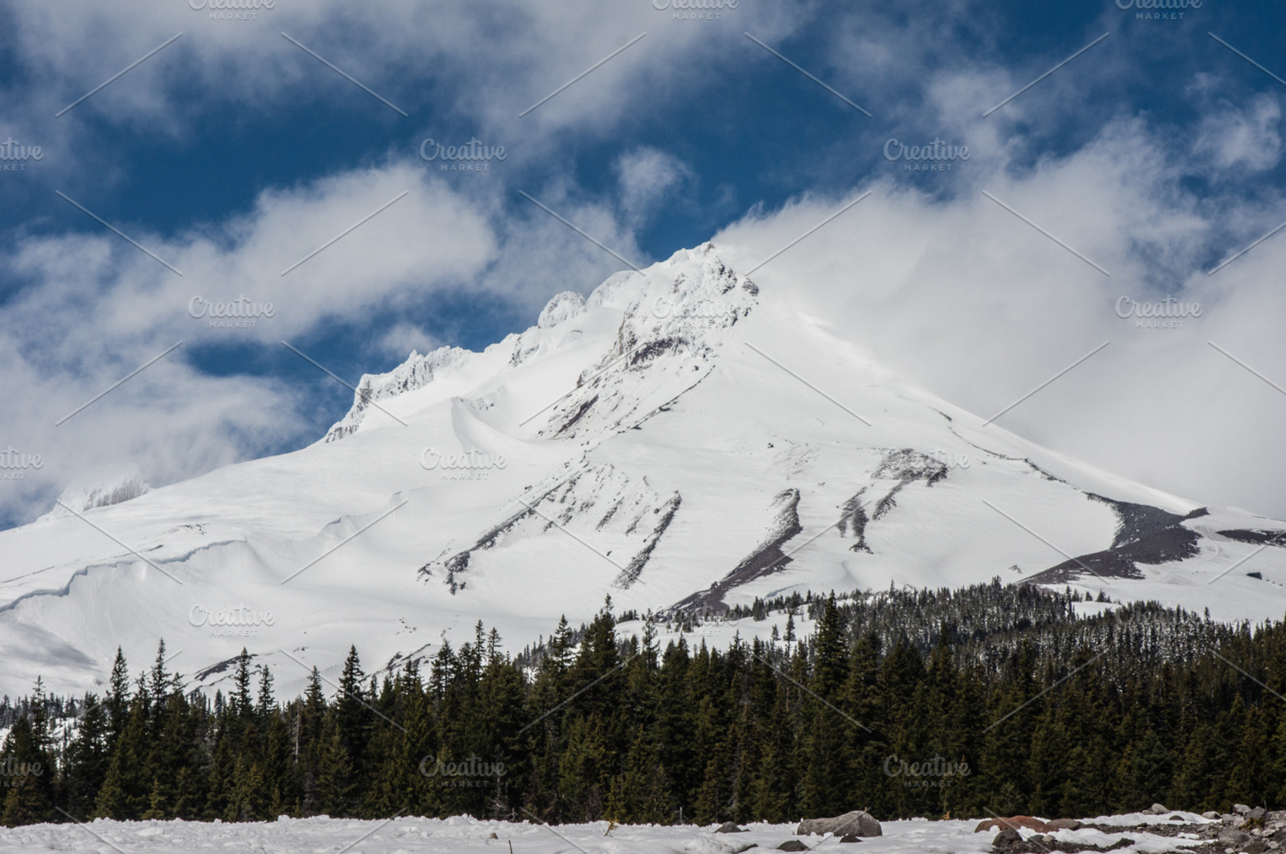 Mt Hood With Clouds And Blowing Snow Featuring Mt Hood Mountain And Snow