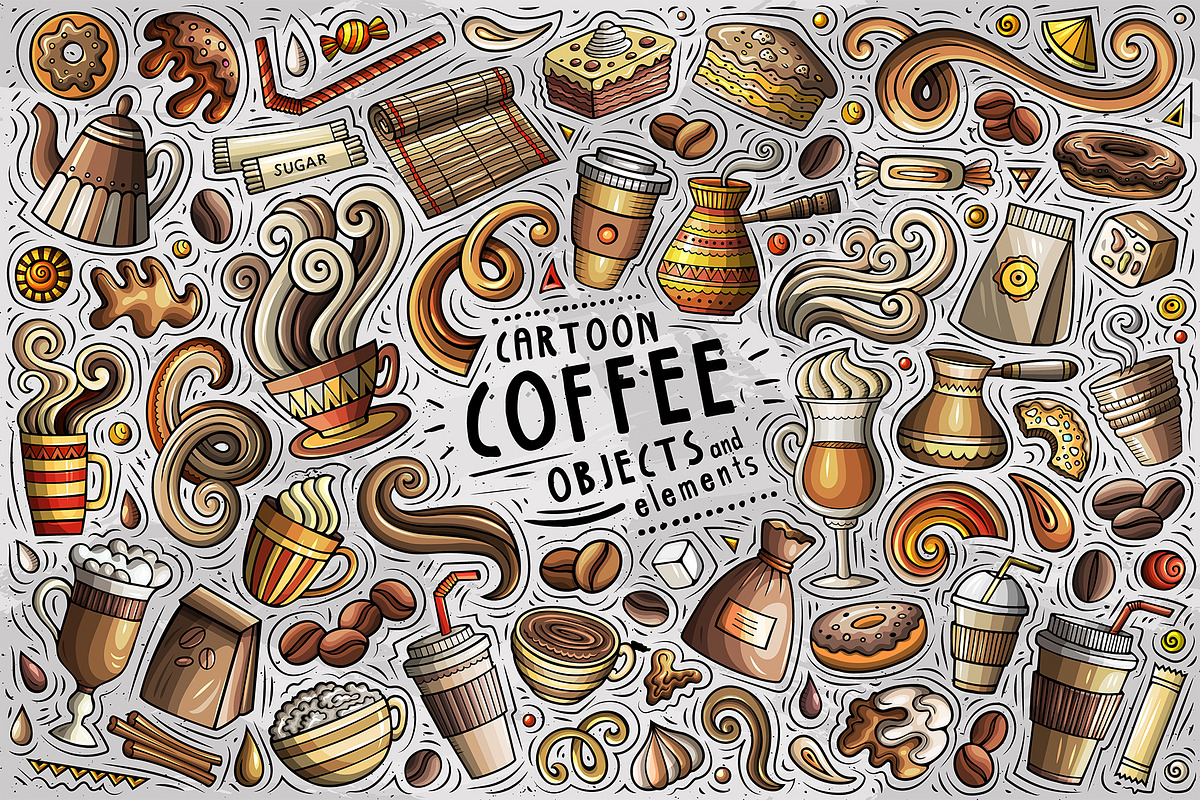 Coffee Cartoon Vector Objects Set, an Object Graphic by BALABOLKA (Photo 1 of 4)