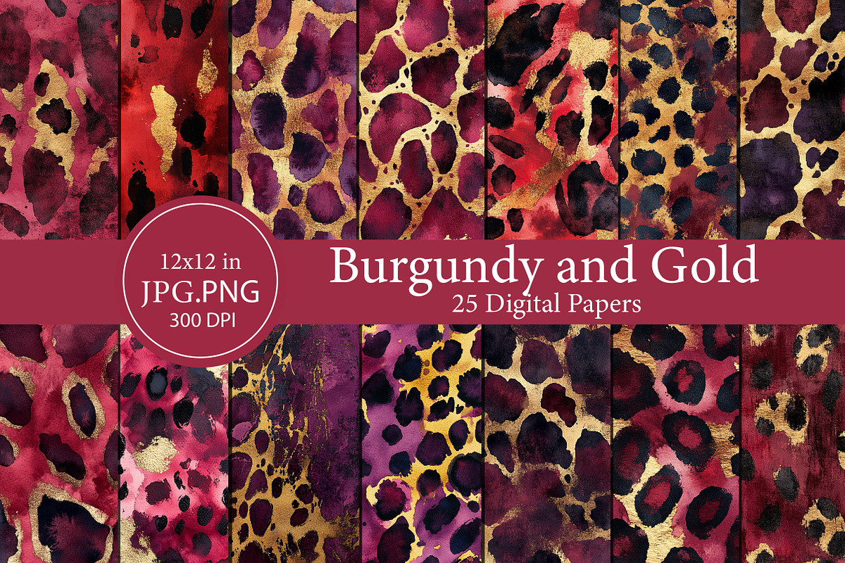 Burgundy and Gold Leopard Digital Pa, an Illustration by Designworld (Photo 1 of 5)