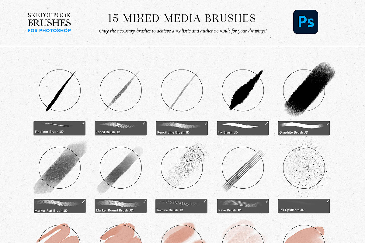 Sketchbook Photoshop Brushes, a Brush Add-On by Julia Dreams (Photo 3 of 7)