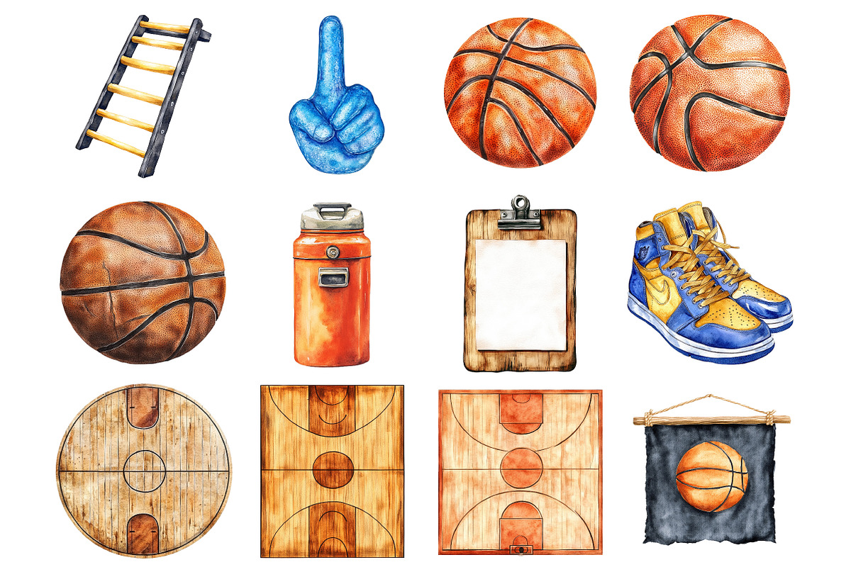 Watercolor Basketball Clipart, a Seasonal Illustration by CitraGraphics (Photo 3 of 4)